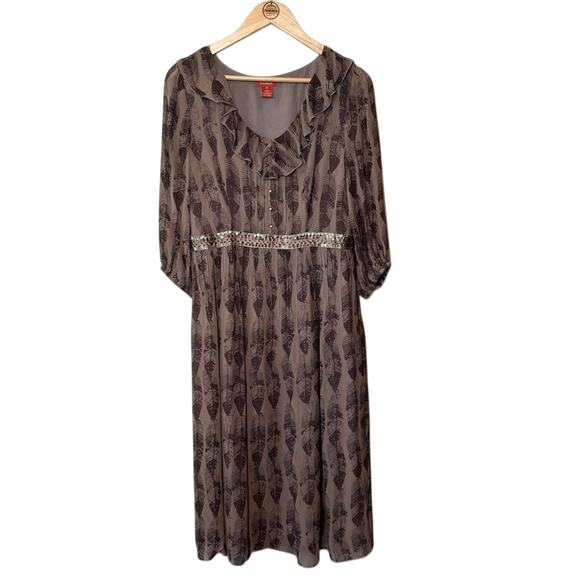 Sundance Dresses & Skirts - Sundance Dress 100% Silk Feather Boho Bohemian V-Neck Midi Brown Women’s Size 10